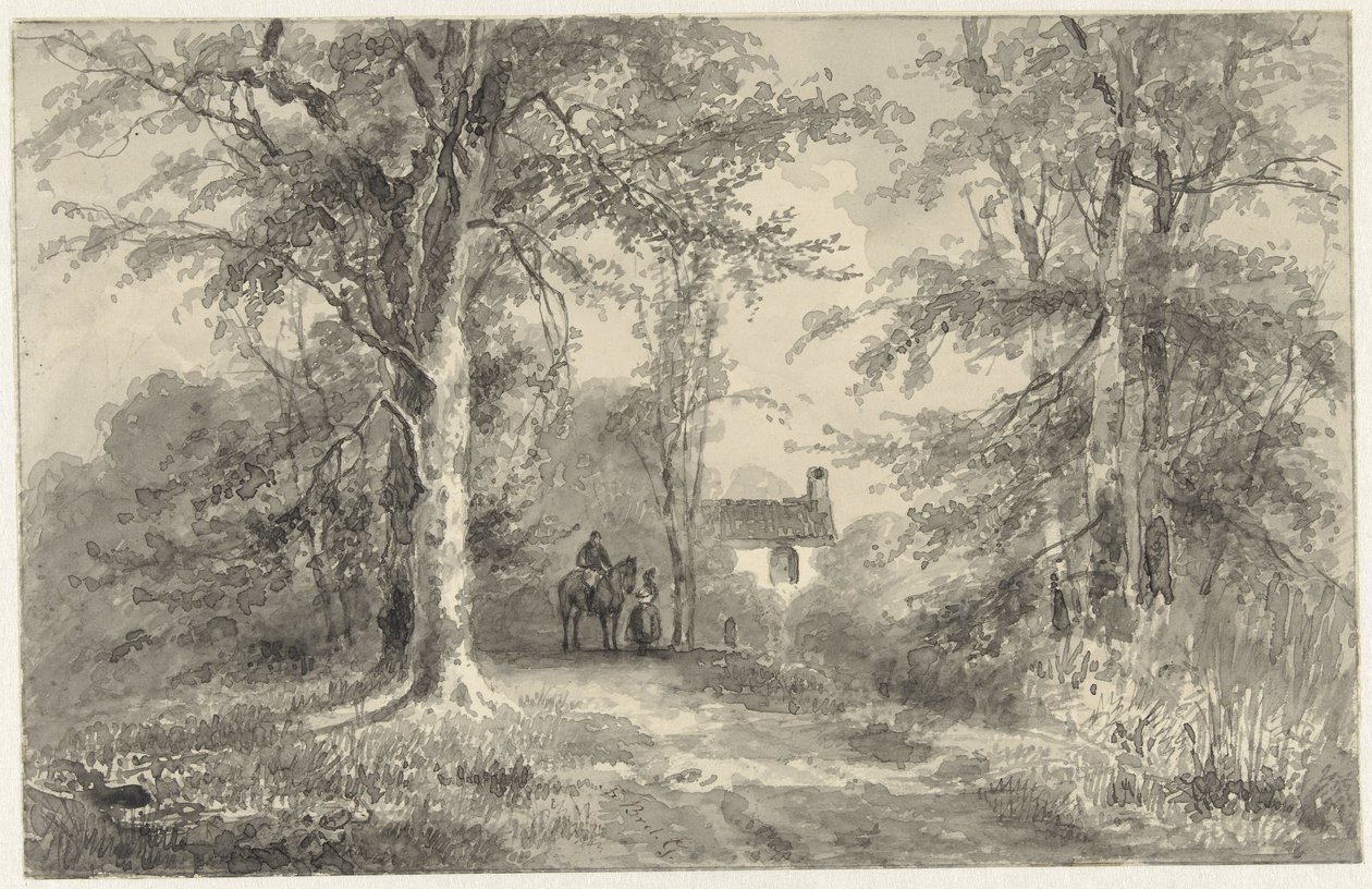 binici ve kadın ile ağaçlar arasında Avenue by Frans Breuhaus de Groot