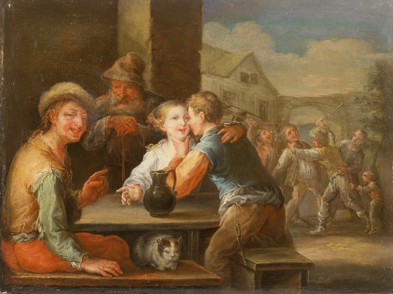 Flört Eden Çifte Gülen Bir Dilenci (petrol) by Frans Christoph Janneck