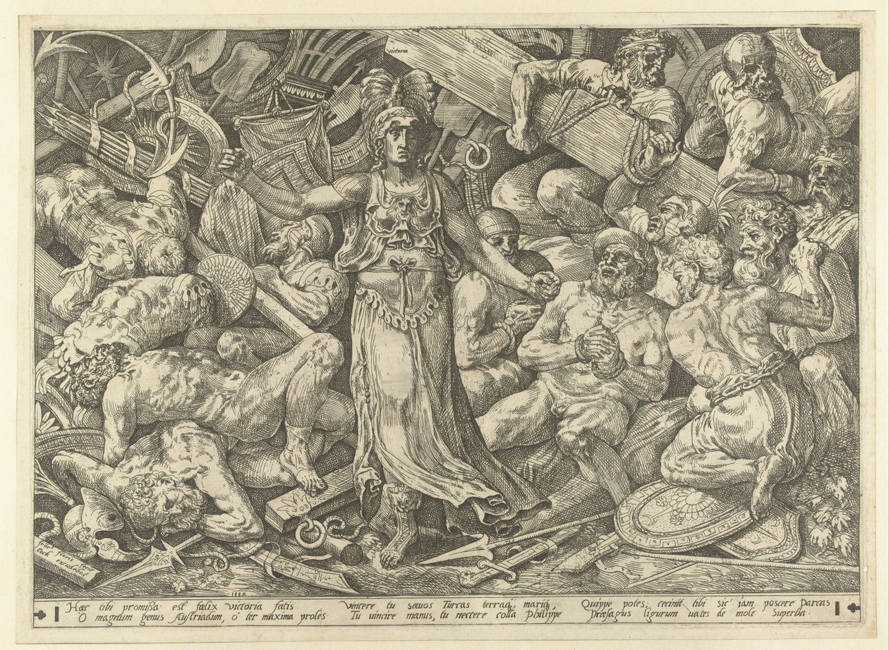 Victoria mahkumlar ve kupalarla çevrili by Frans Floris (I)