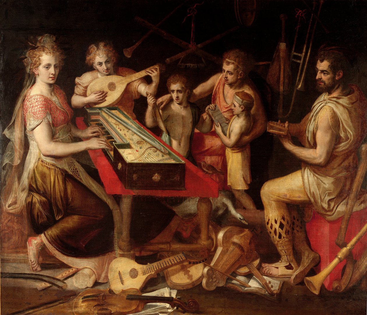 Müzik Karakterleri vetus, bir alegori oluşturan eski müzik aletleri çevresine sahiptir. Frans Floris (1515-1570) tarafından yapılan boyama 16. yüzyıl Genleri, özel koleksiyon by Frans Floris