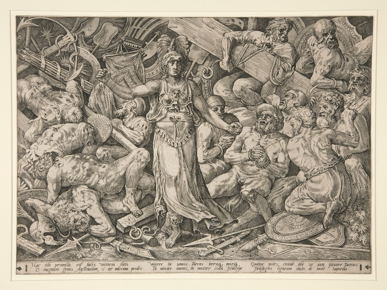 Mahkumlar ve Kupalarla çevrili Victoria by Frans Floris the Elder