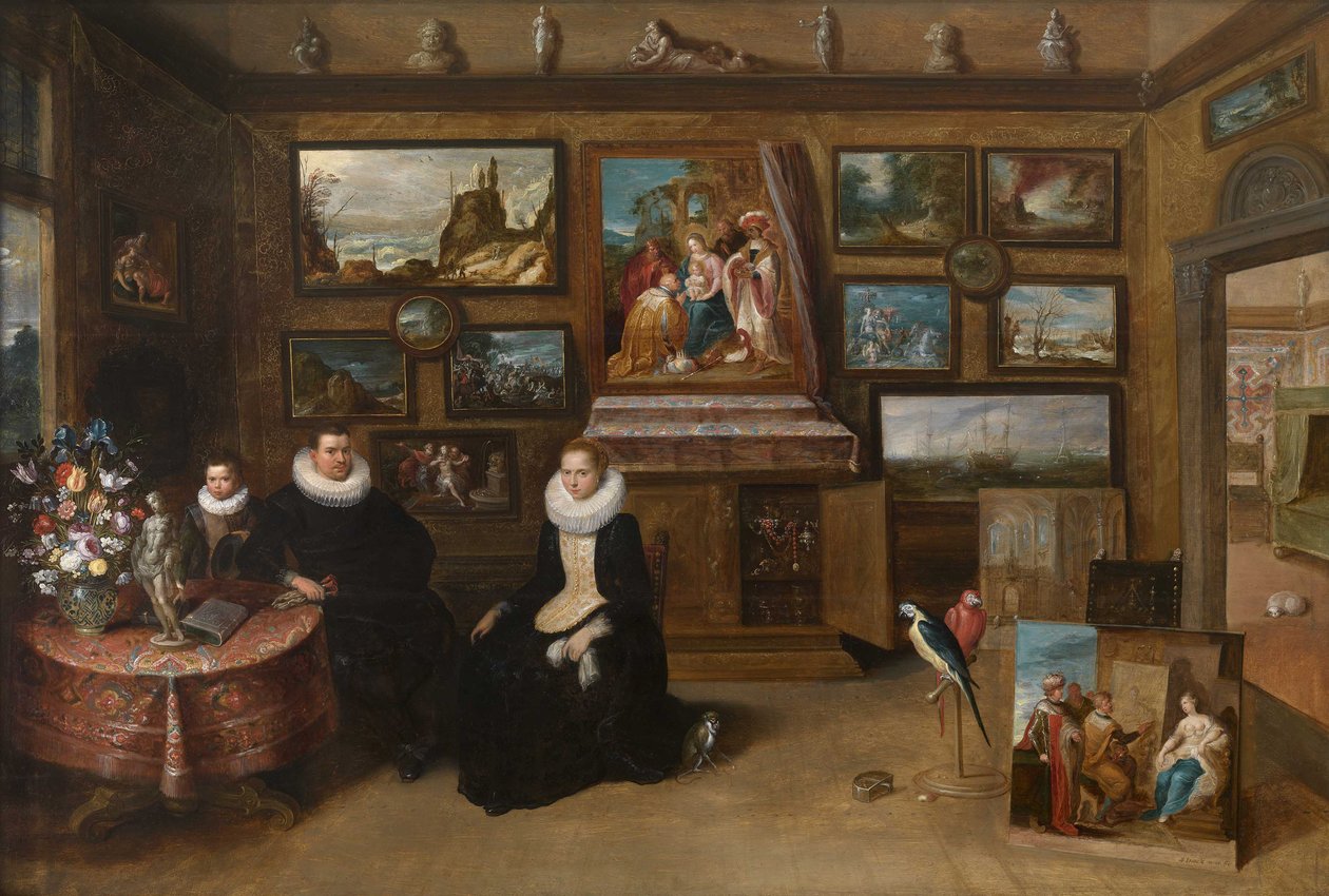 Evli bir çift ve oğulları olan Kunstkammer, 17. yüzyılın ilk üçte biri. by Frans Francken the Younger