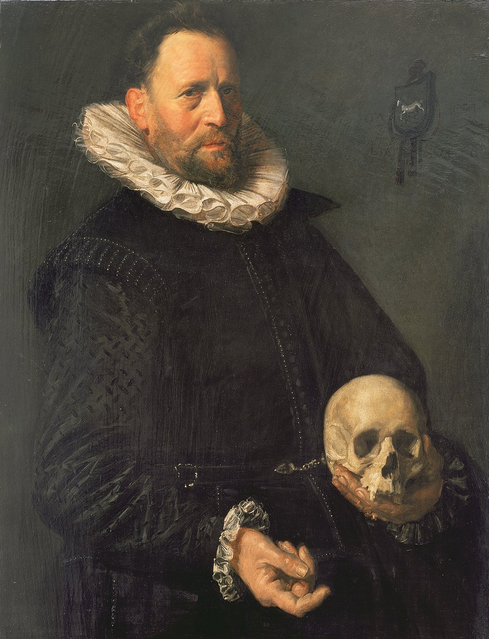 Kafatası Tutan Bir Adamın Portresi, c.1611-12 (panel) by Frans Hals