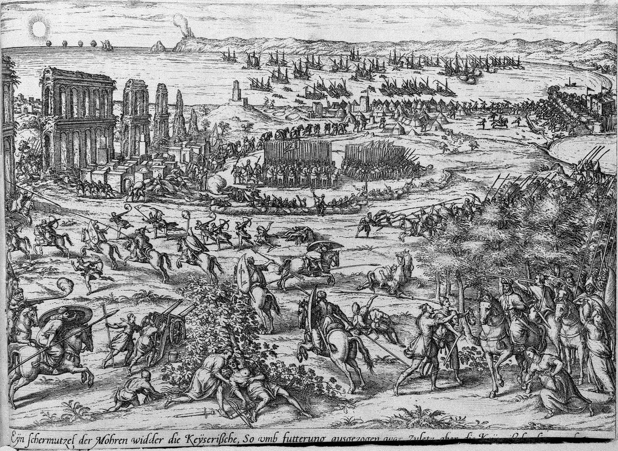 Türkler ve imparatorluk birlikleri arasında bir çatışma. by Frans Hogenberg