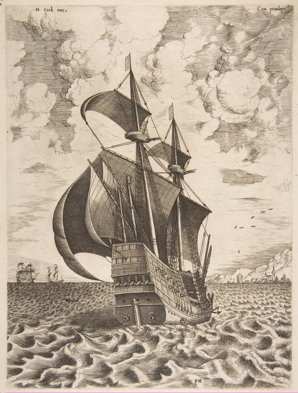 Yelkenli Gemilerden Limana Doğru Silahlı Dört Usta Yelken, 1561-65. by Frans Huys