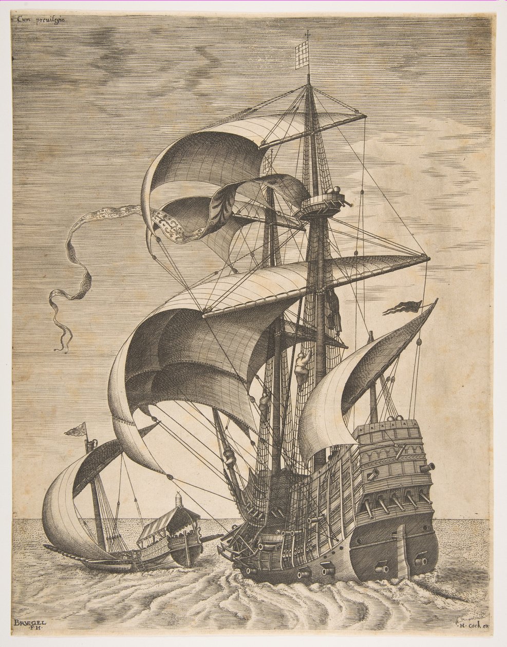 Açık Denizde Silahlı Üç Usta Bir Kadırga Eşliğinde, Yelkenli Gemi serisinden..., 1561-65. by Frans Huys