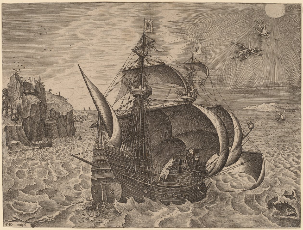 Gökyüzünde Daedalus ve Icarus ile Silahlı Üç Usta by Frans Huys after Pieter Bruegel the Elder