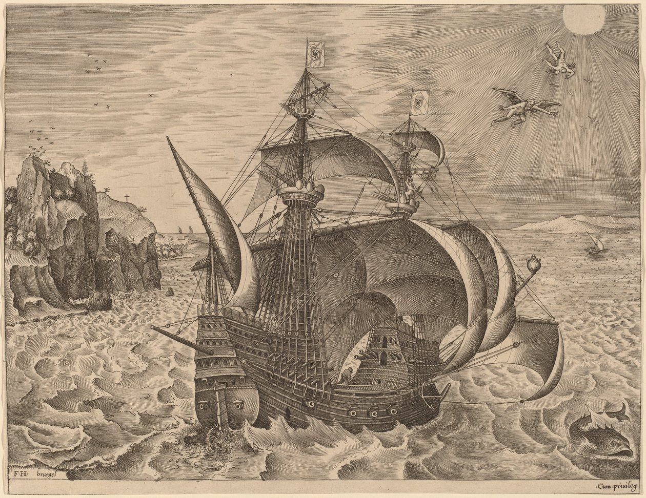 Gökyüzünde Daedalus ve Icarus ile Silahlı Üç Usta by Frans Huys after Pieter Bruegel the Elder