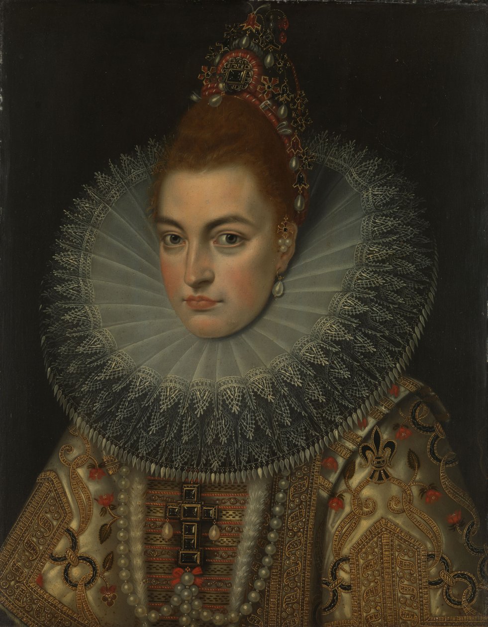 Arşidüşes Isabella Clara Eugenia'nın Portresi (1566-1633, İspanya İnfanta'sı, c.1600 (bakır üzerine yağlıboya) by Frans II (studio of) Pourbus