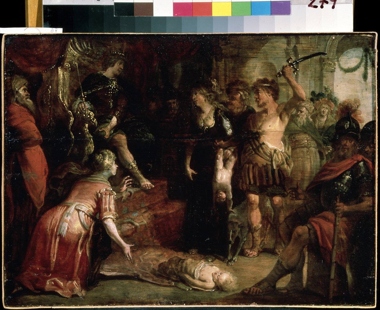 ""Süleyman'ın Yargısı"" İki kadın aynı çocuğun annesi olduğunu iddia ediyor. Franz (Frans) tarafından yapılan resim Francken II the Younger (1581-1642) 17. yüzyıl Mikhail Kroshitsky Sanat Müzesi, Sivastopol (Sivastopol) Ukrayna by Frans II Francken