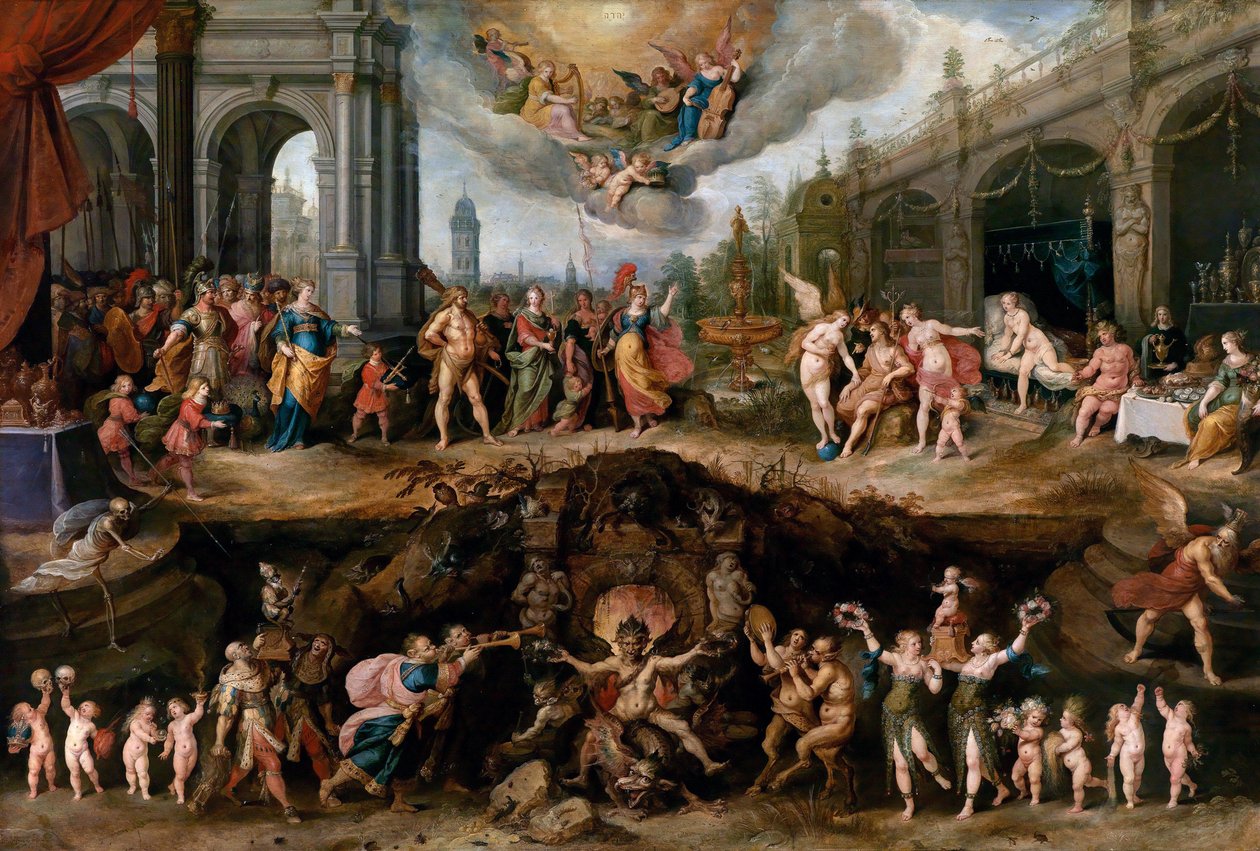 Erdemler ve Kötülükler arasında seçim yapmak zorunda kalan adam by Frans II Francken