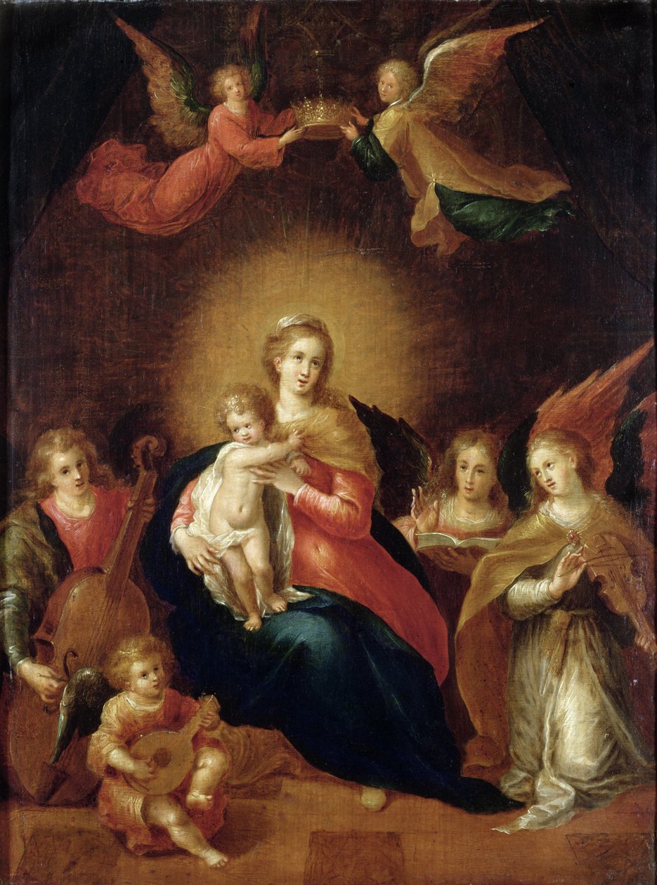 Bakire ve Çocuk, müzik yapan meleklerle by Frans II Francken the Younger
