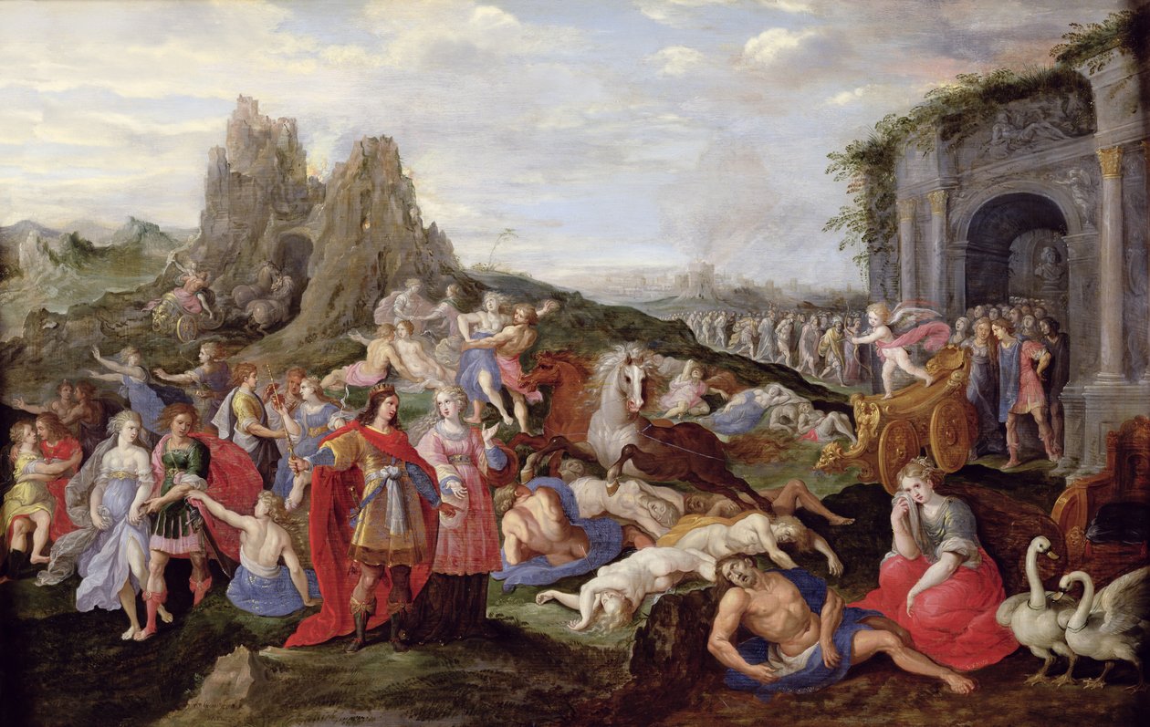 Aşkın Köleleri ve Öfkeleri (panelde yağlı boya) by Frans II the Younger (after) Francken