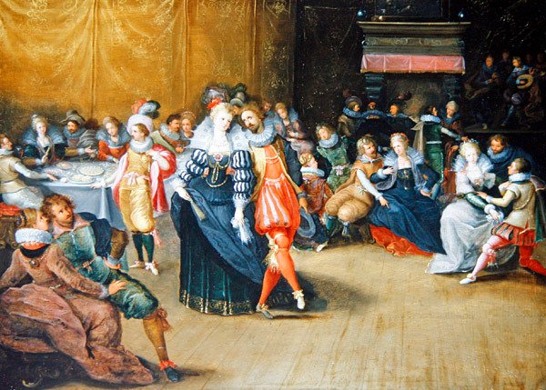 Bir Ziyafet Sahnesi (panelde petrol ve altın yükselmesi) by Frans II the Younger (attr. to) Francken