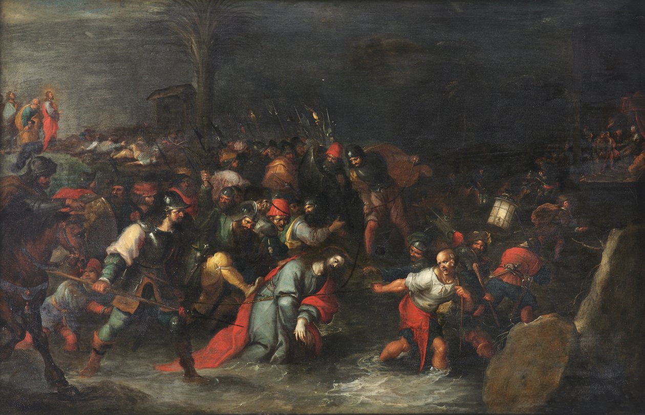 İsa tutuklandıktan sonra Cedron deresinden sürükleniyor by Frans II the Younger Francken