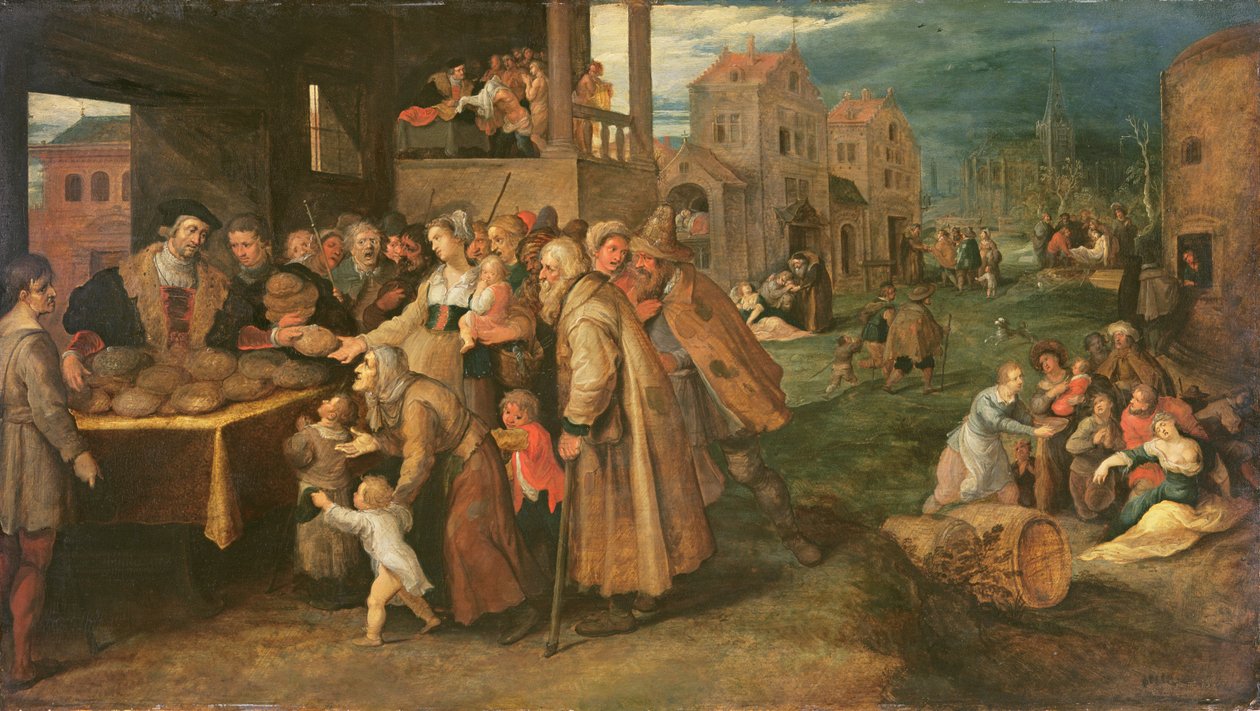 Yedi Merhamet Eseri, c.1606-16 (panel üzerine yağlı boya) by Frans II the Younger Francken