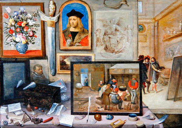 Bir Sanatçının Stüdyosunun İçi (panelde yağlı boya) by Frans II the Younger and workshop Francken