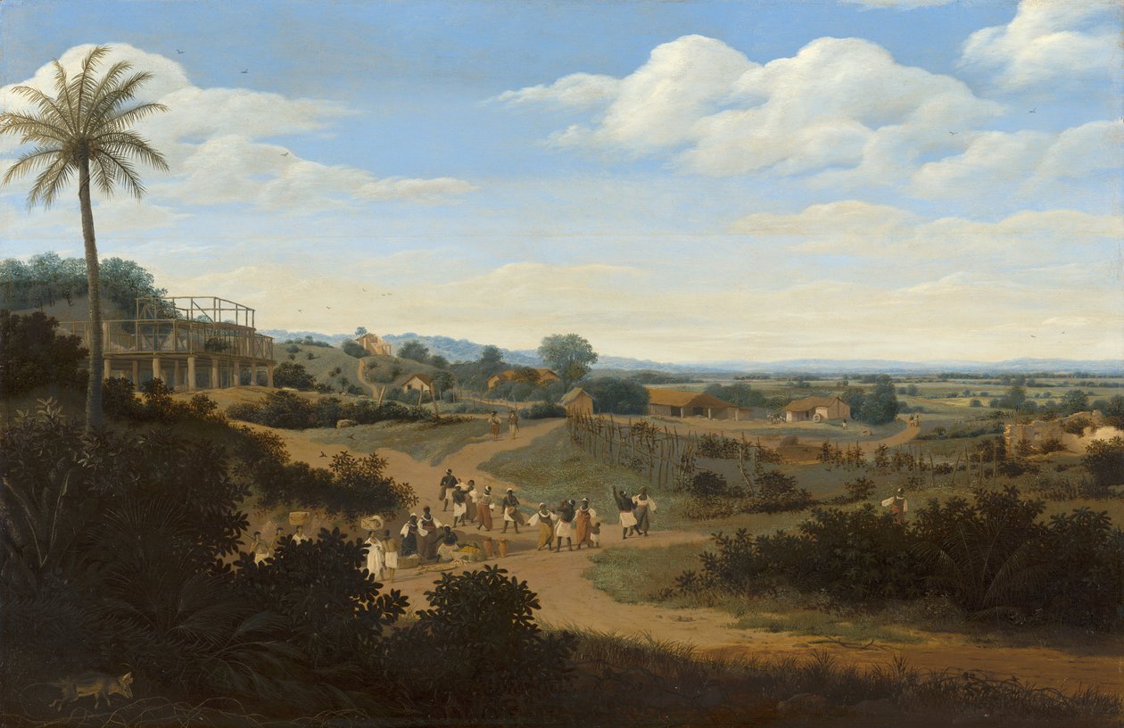 İnşaat Halindeki Evin Bulunduğu Brezilya Manzarası, 1655-60 civarı (panel üzeri yağlıboya) by Frans Jansz Post
