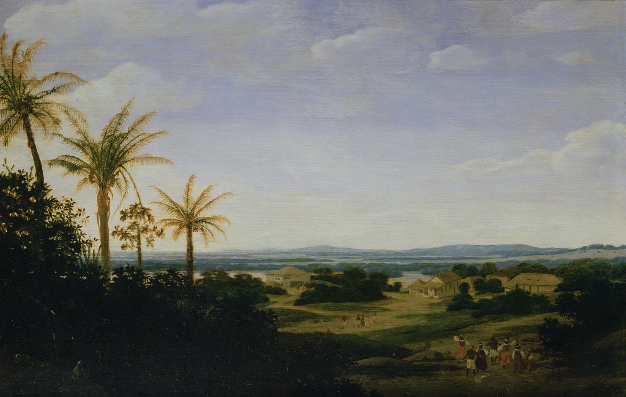 Portekiz Konutu, Kilise ve Casa Grande, Varzea Nehri Ötesi ile Brezilya Manzarası by Frans Post