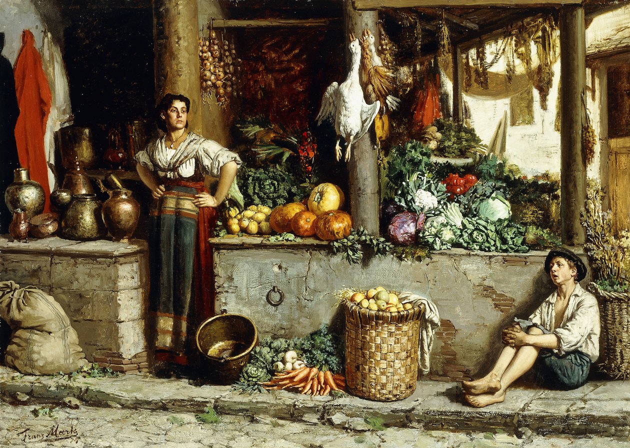 Bir Sebze Pazarı; Bir Sebze Pazarı, 1874 by Frans Meerts