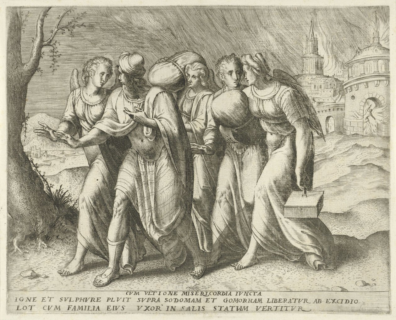 Lot verlaat Sodom Merhamet ve intikam (nesne üzerine başlık) Geschiedenis van Lot (dizi adı) by Frans Menton