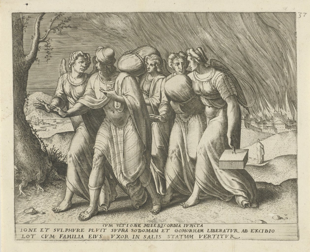 Lot verlaat Sodom Merhamet ve intikam (nesne üzerine başlık) Geschiedenis van Lot (dizi adı) by Frans Menton