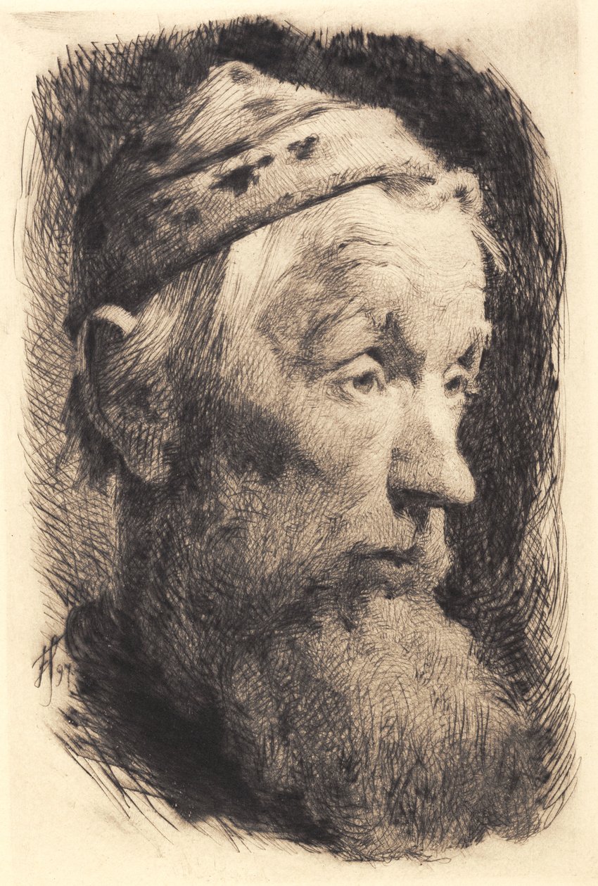 Beyaz yün şapkalı yaşlı adam, profil sağda by Frans Schwartz