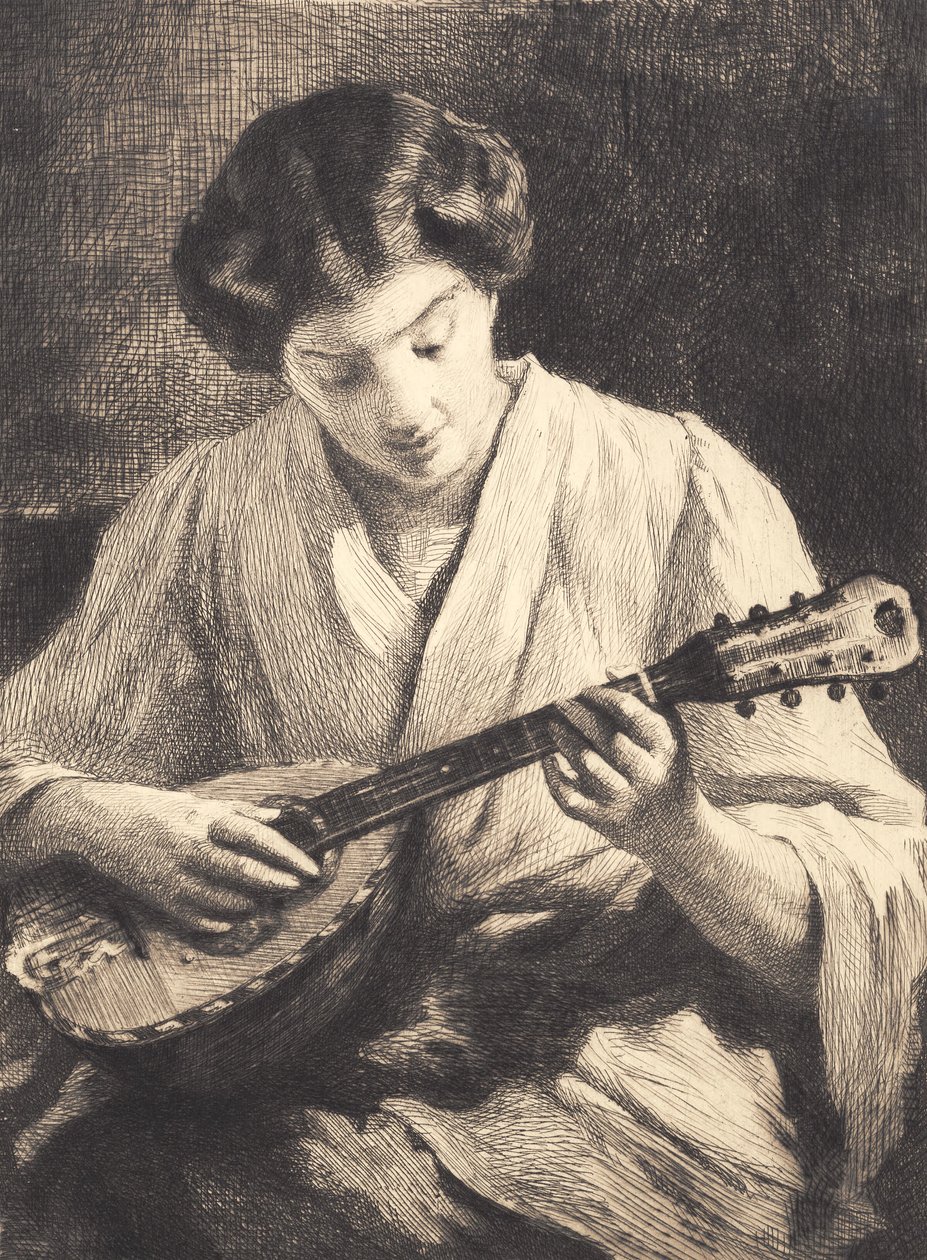 Mandolin oynayan bayan by Frans Schwartz