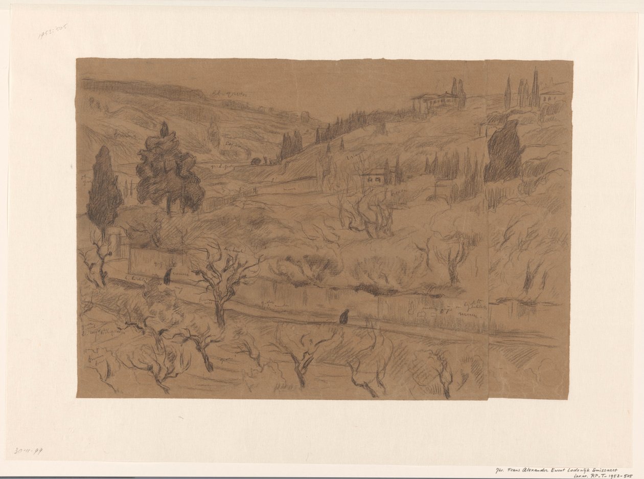 Evler ve ağaçlar ile İtalyan tepelik manzara by Frans Alexander Evert Lodewijk Smissaert