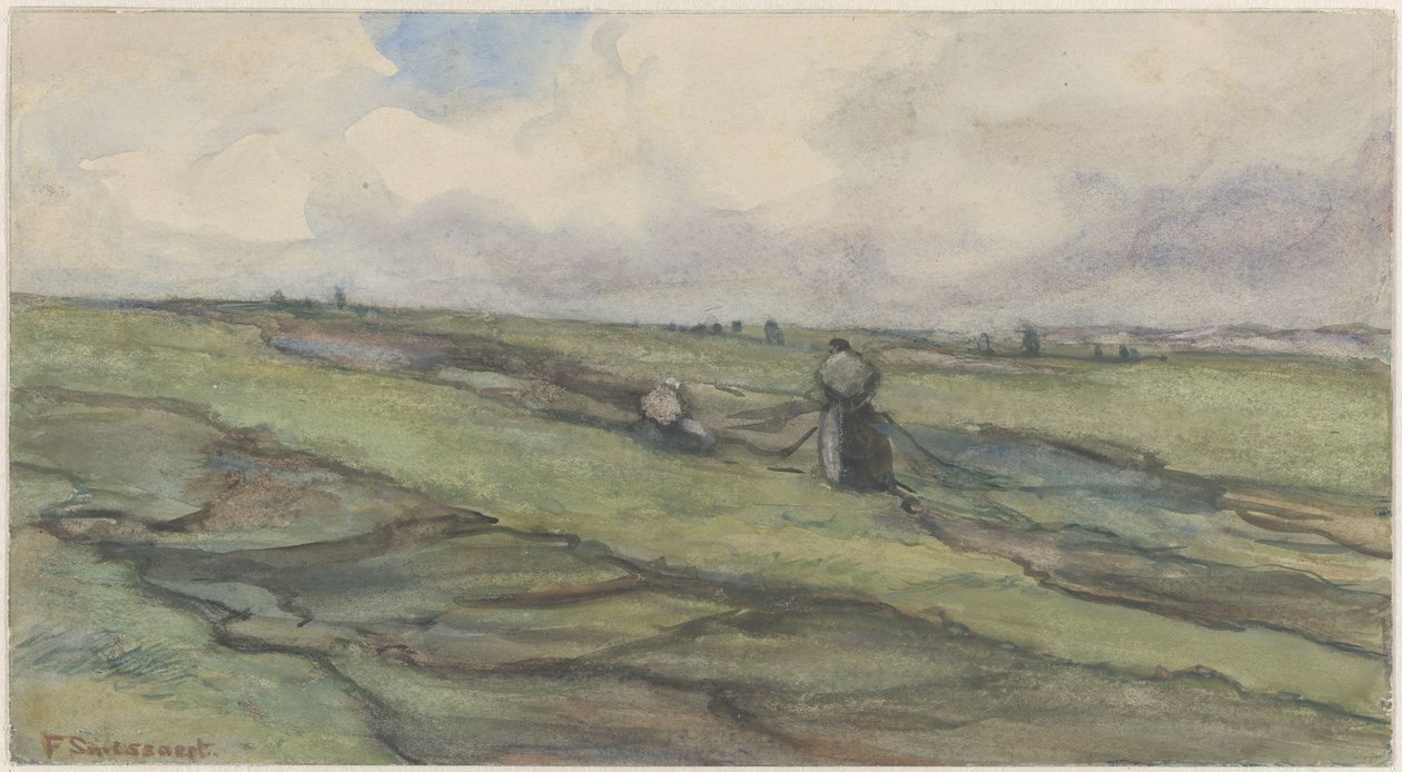 Balık ağlarını tamir eden balıkçılar by Frans Alexander Evert Lodewijk Smissaert
