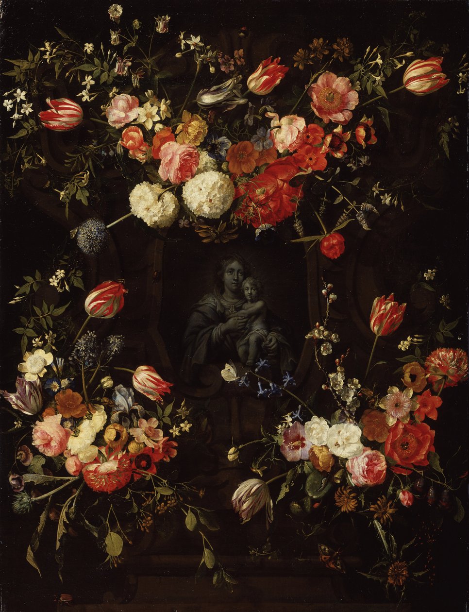 Çiçeklerle çevrili Madonna, 1662 by Frans Ykens