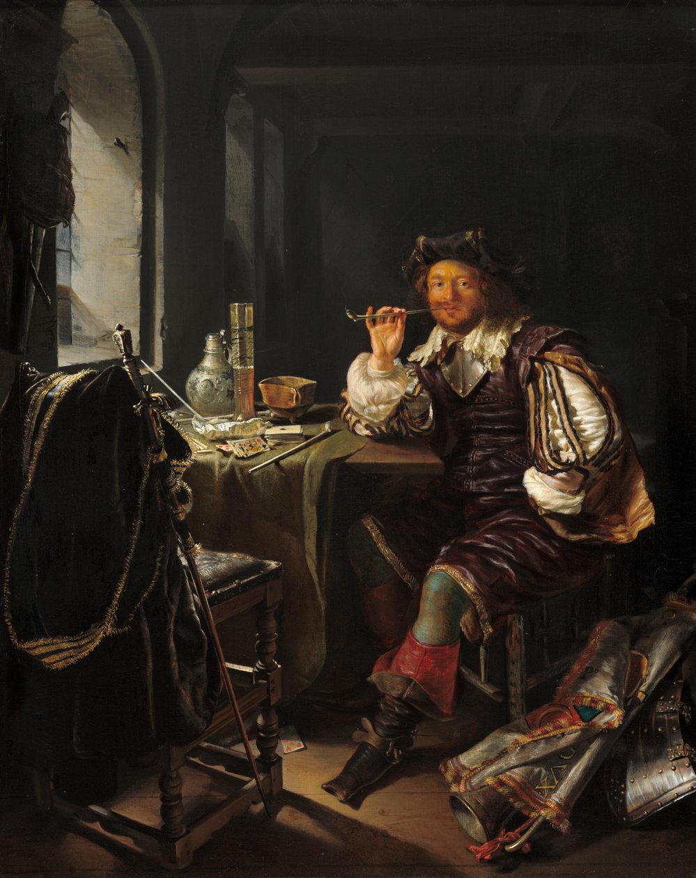 Pipo İçen Bir Asker, c. 16571658. by Frans van Mieris