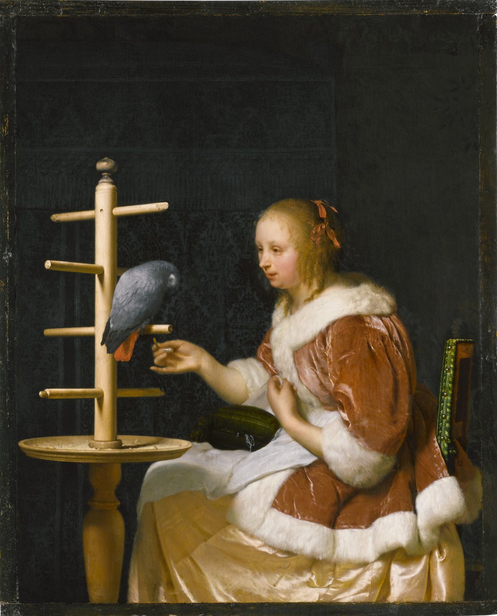 Papağan Besleyen Genç Kadın, 1663. by Frans van Mieris the Elder
