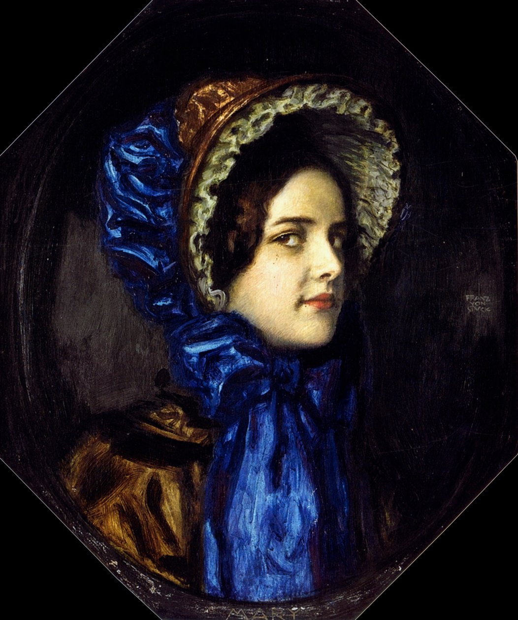 Biedermeier şapkalı Mary by Franz von Stuck