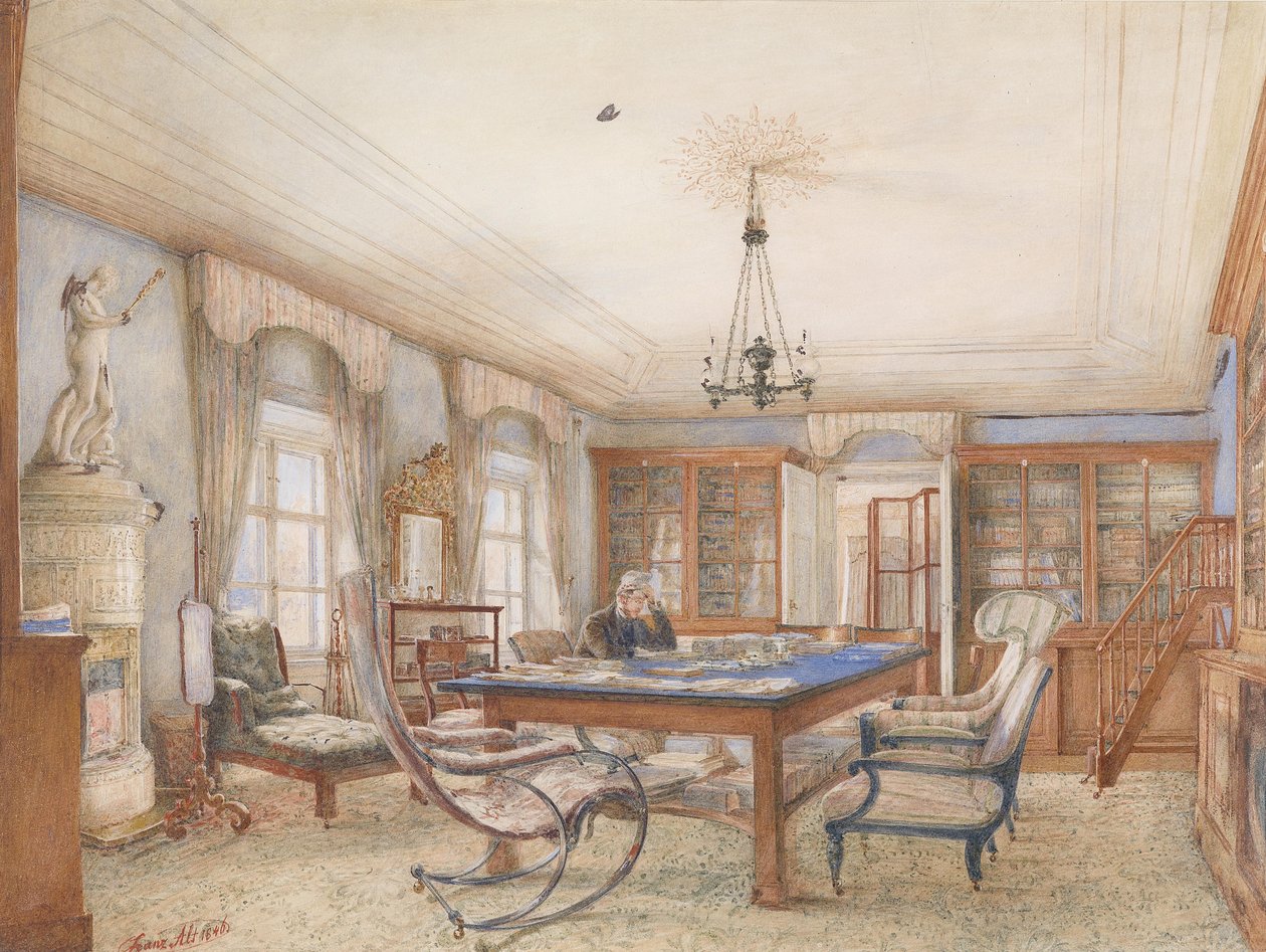 Bir masada oturan bir adamla Biedermeier iç by Franz Alt