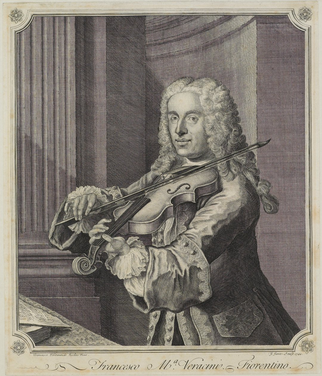 Francesco Ma Veracini, J. June (fl.c.1740-70), 1744 tarafından oyulmuş by Franz Ferdinand Richter