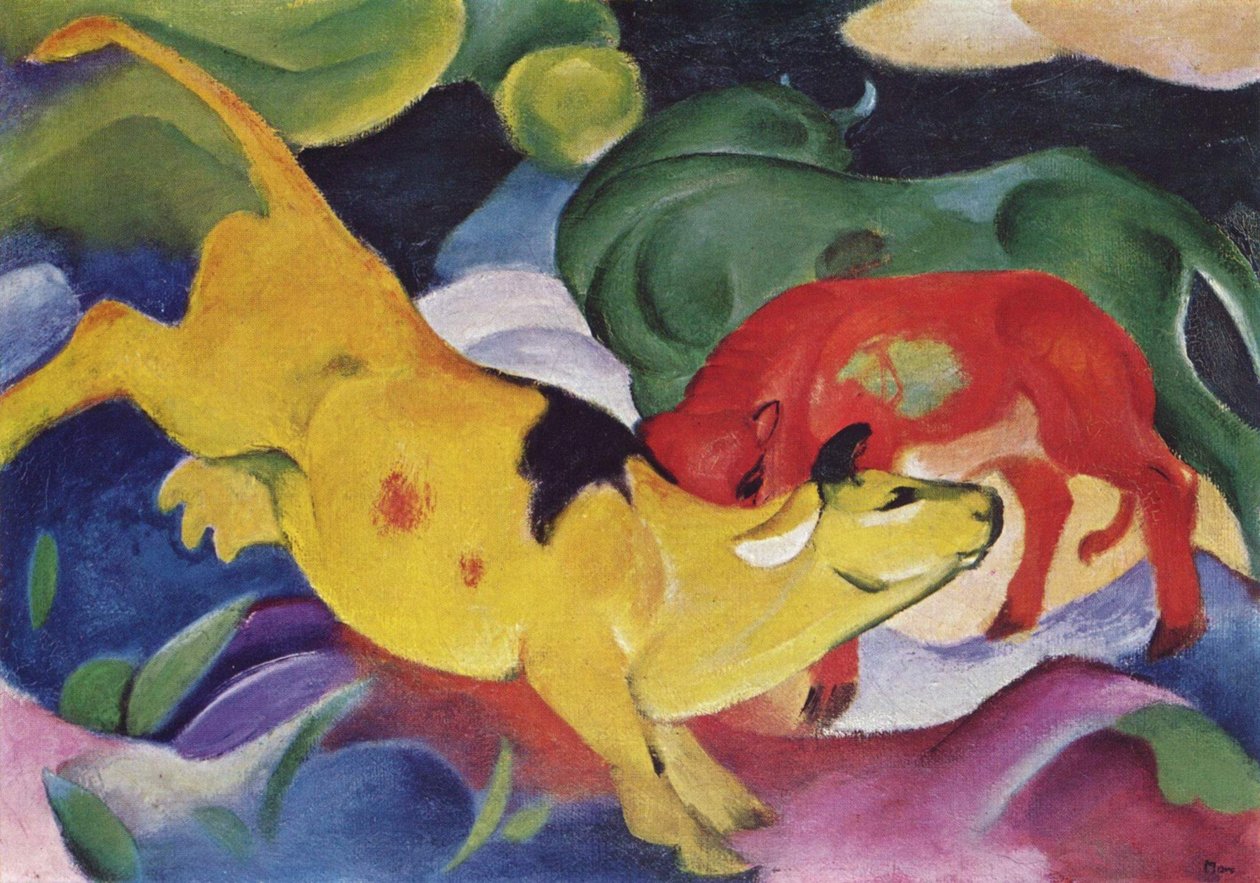 İnekler-kırmızı, yeşil, sarı by Franz Marc