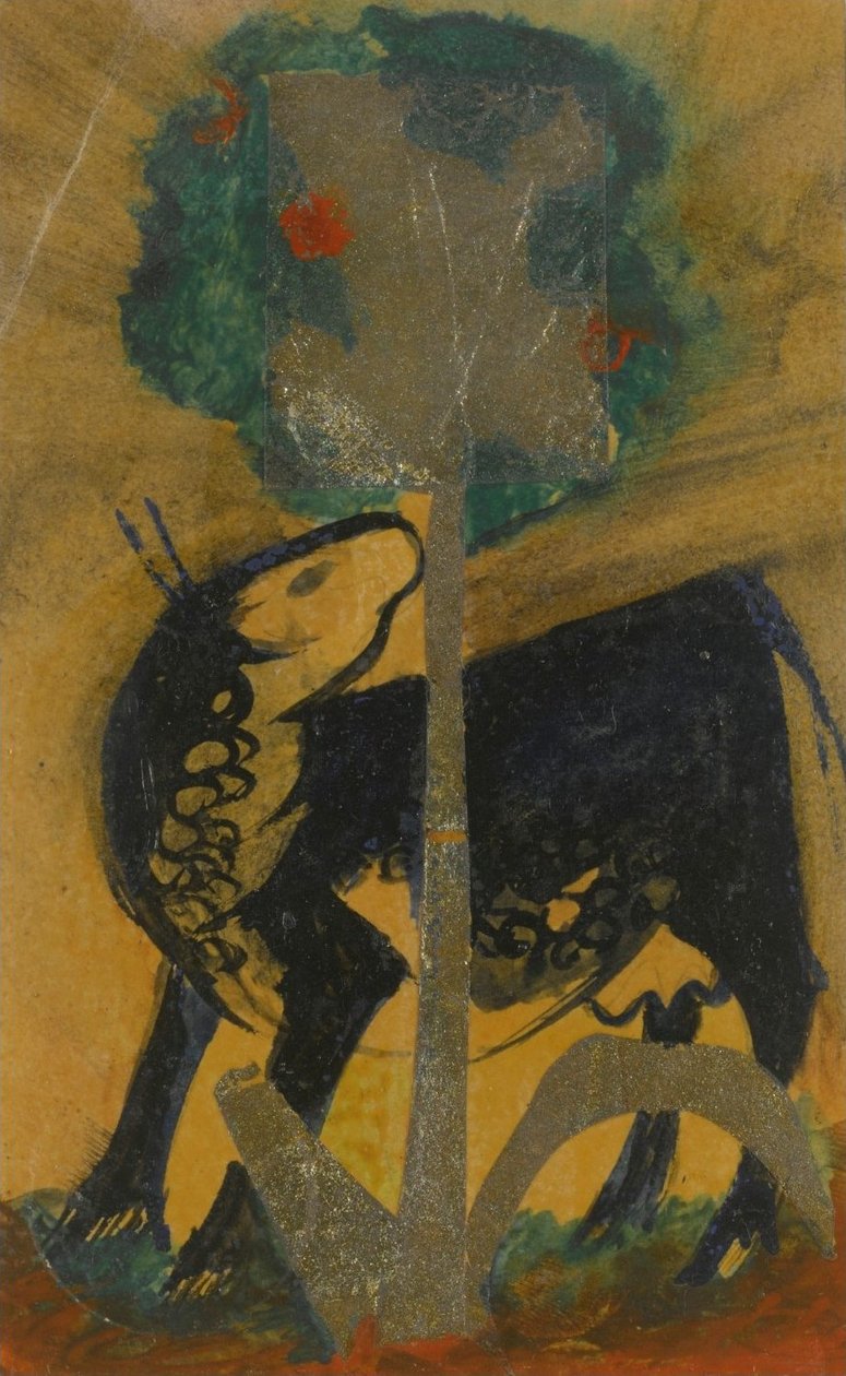 Black Cow behind TreeSchwarze Kuh hinter Baumn by Franz Marc
