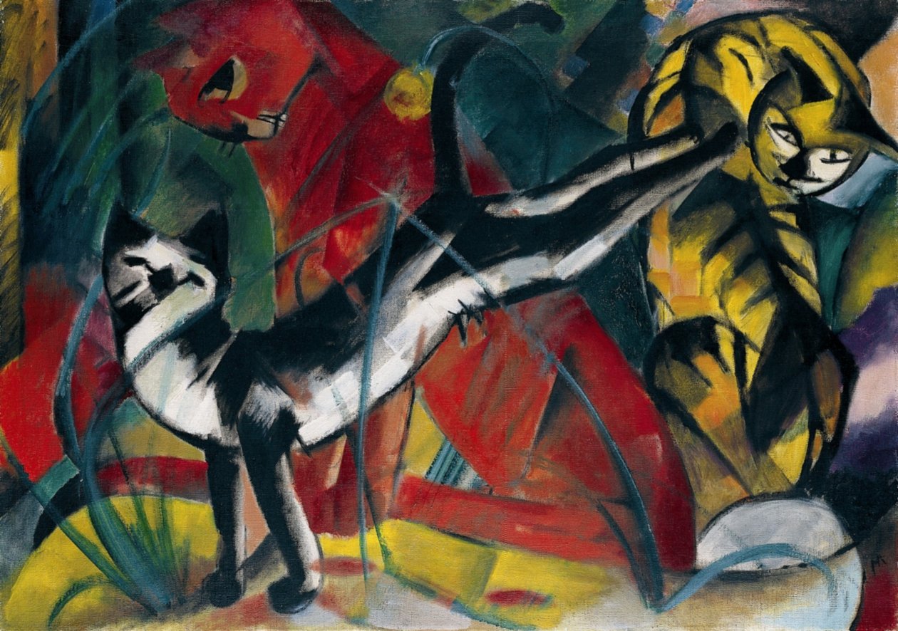 üç kedi büyük by Franz Marc