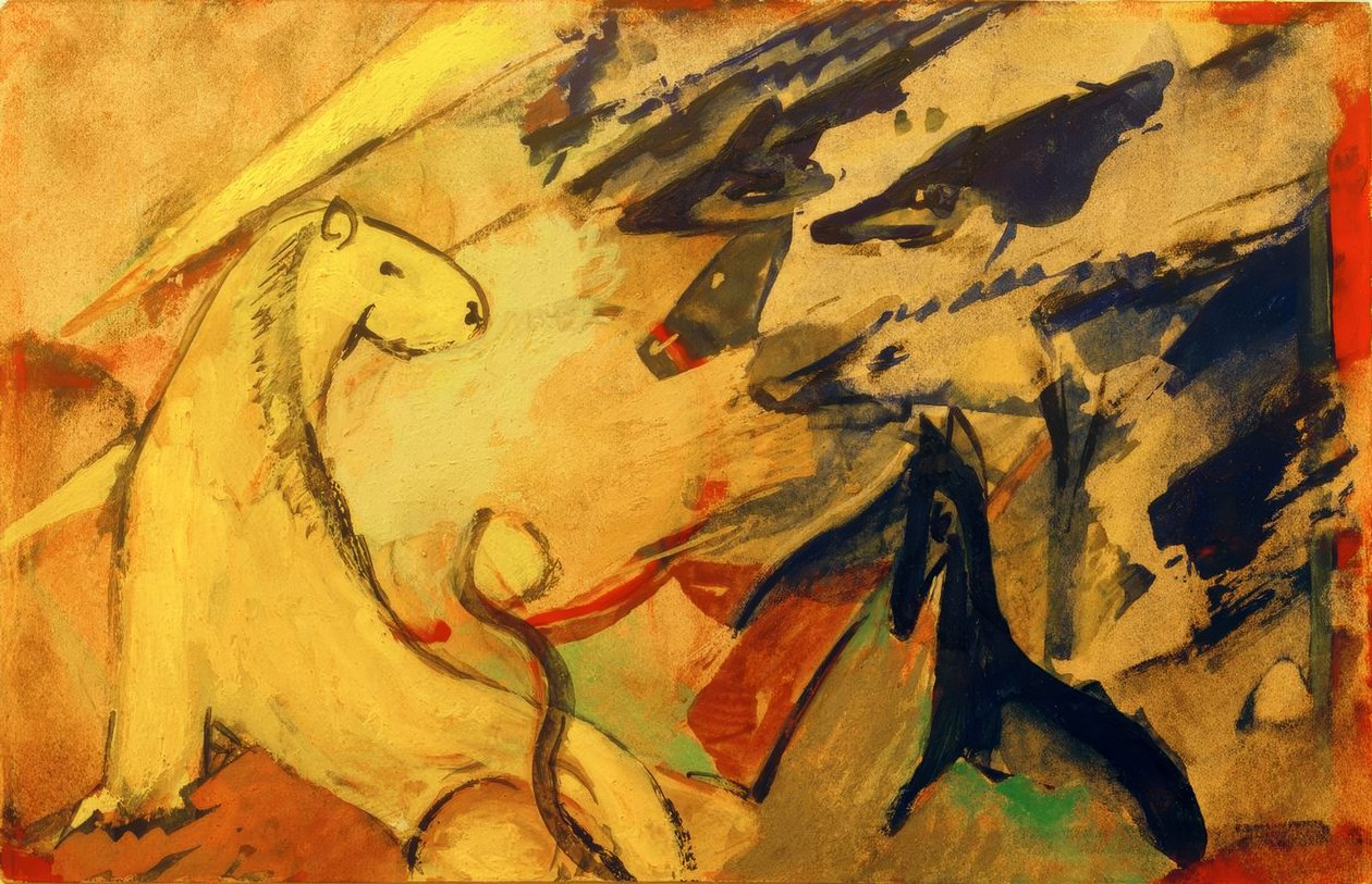 Sarı aslan, mavi tilki, mavi at by Franz Marc