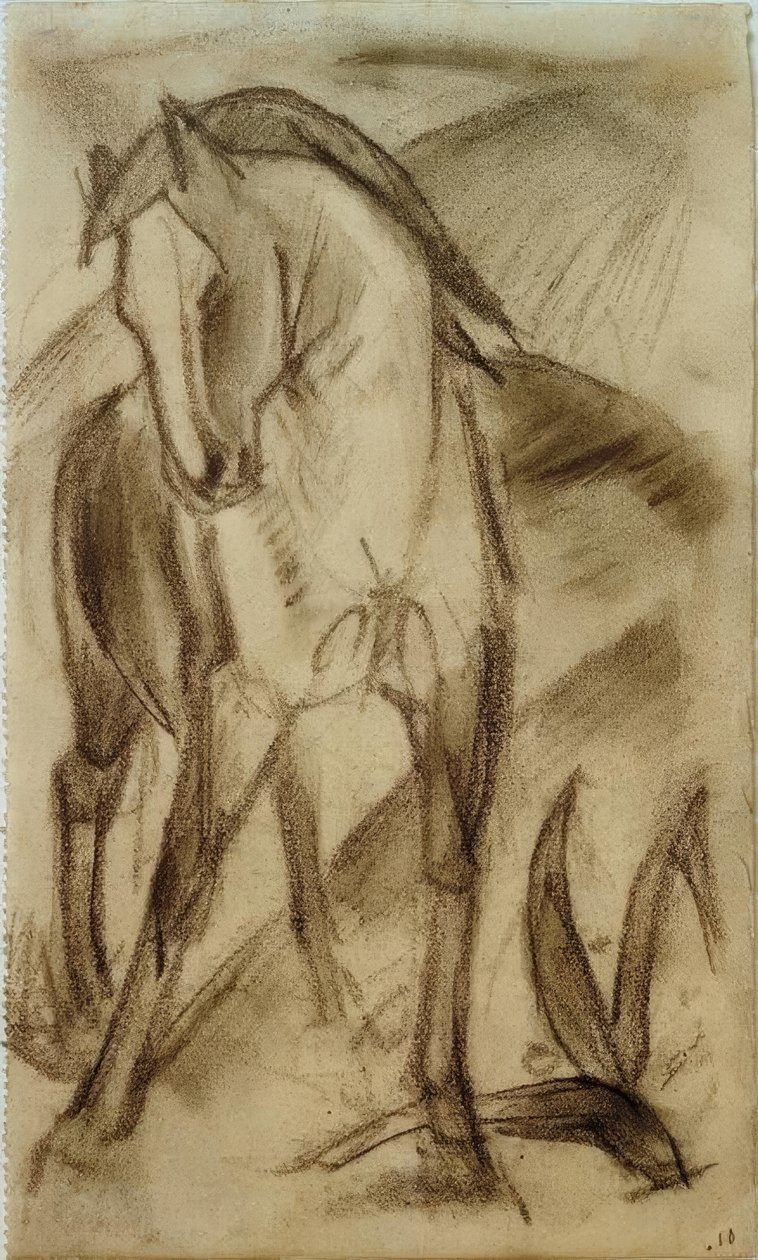 Dağ manzarasında genç at by Franz Marc