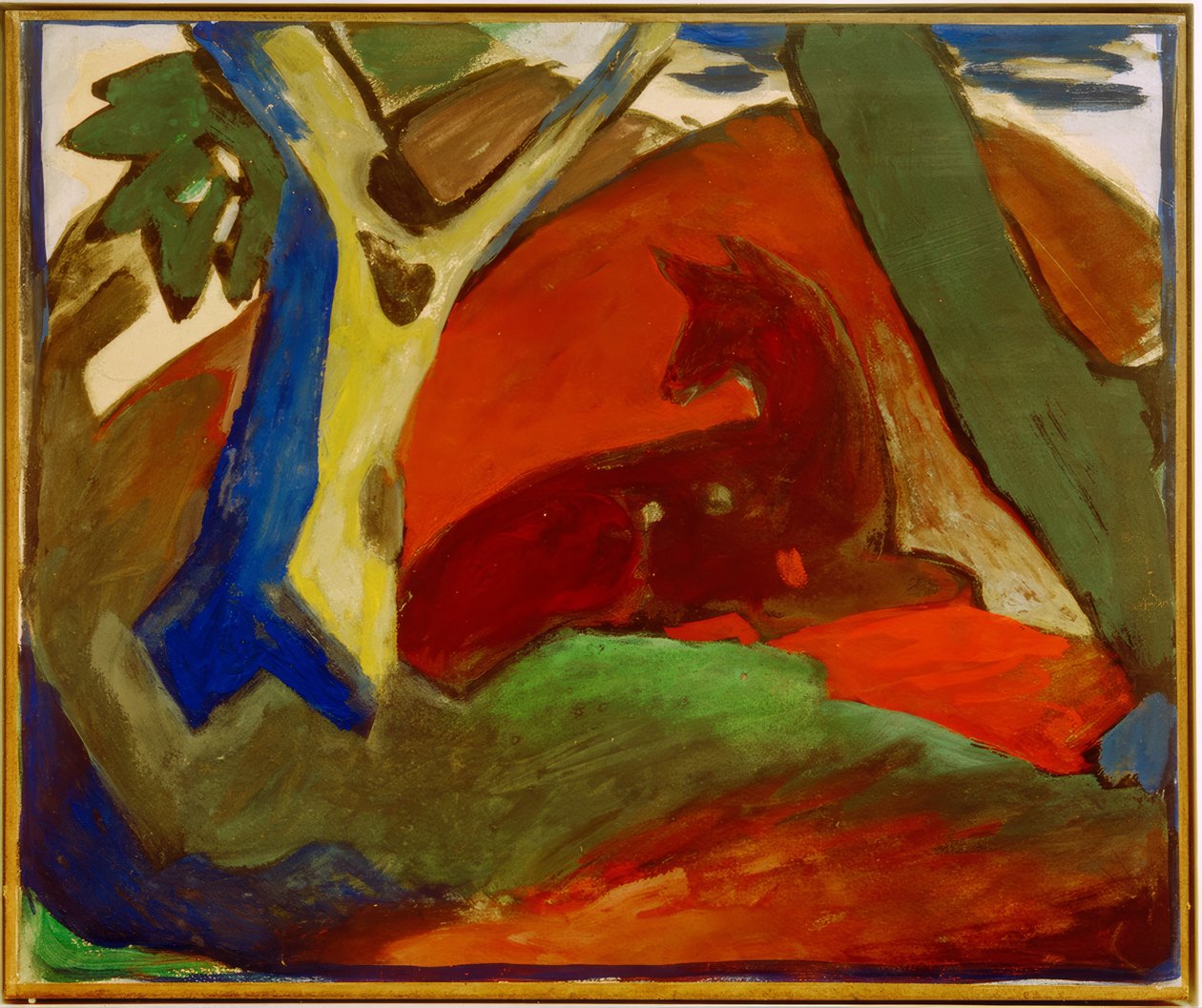 çömelmiş geyik by Franz Marc