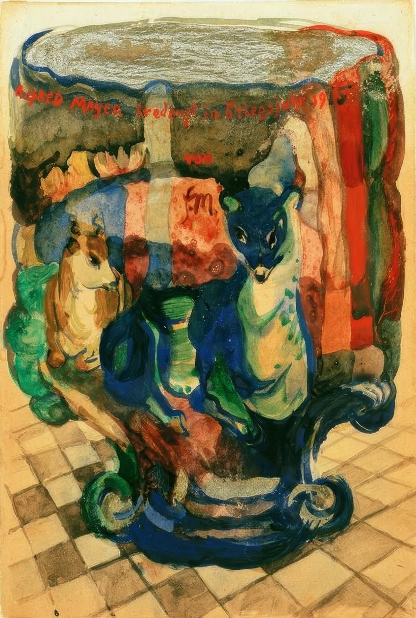 Tilki ve karaca ile Kupası by Franz Marc