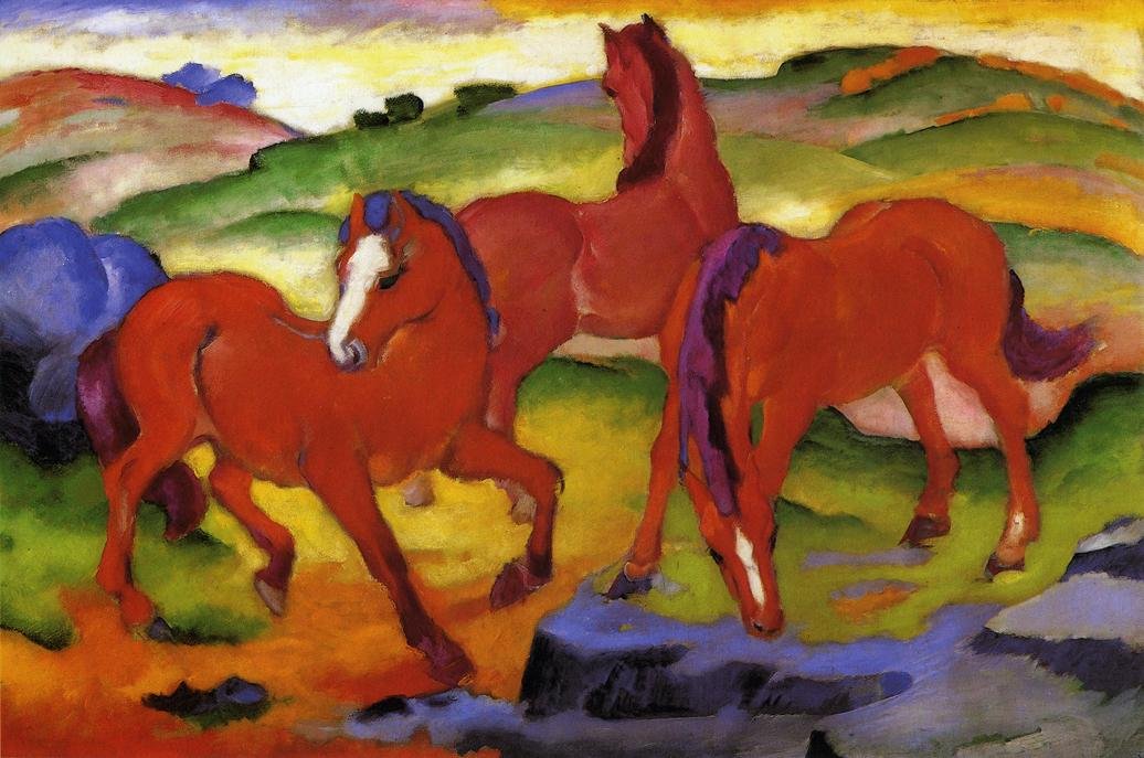 üç kırmızı at by Franz Marc