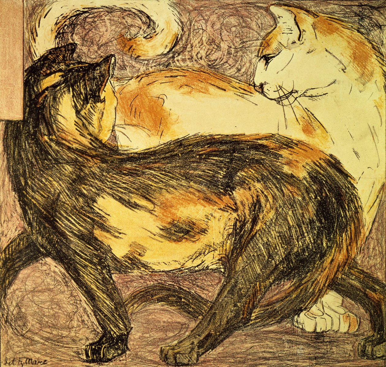 İki Kedi (kroki) by Franz Marc