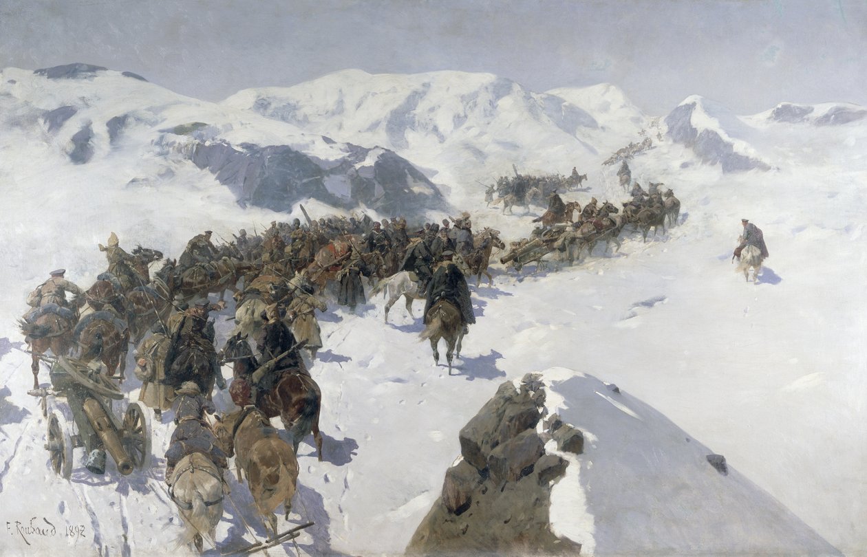 Kont Argutinsky, Kafkas Sıradağlarını geçerken, 1892 by Franz Roubaud