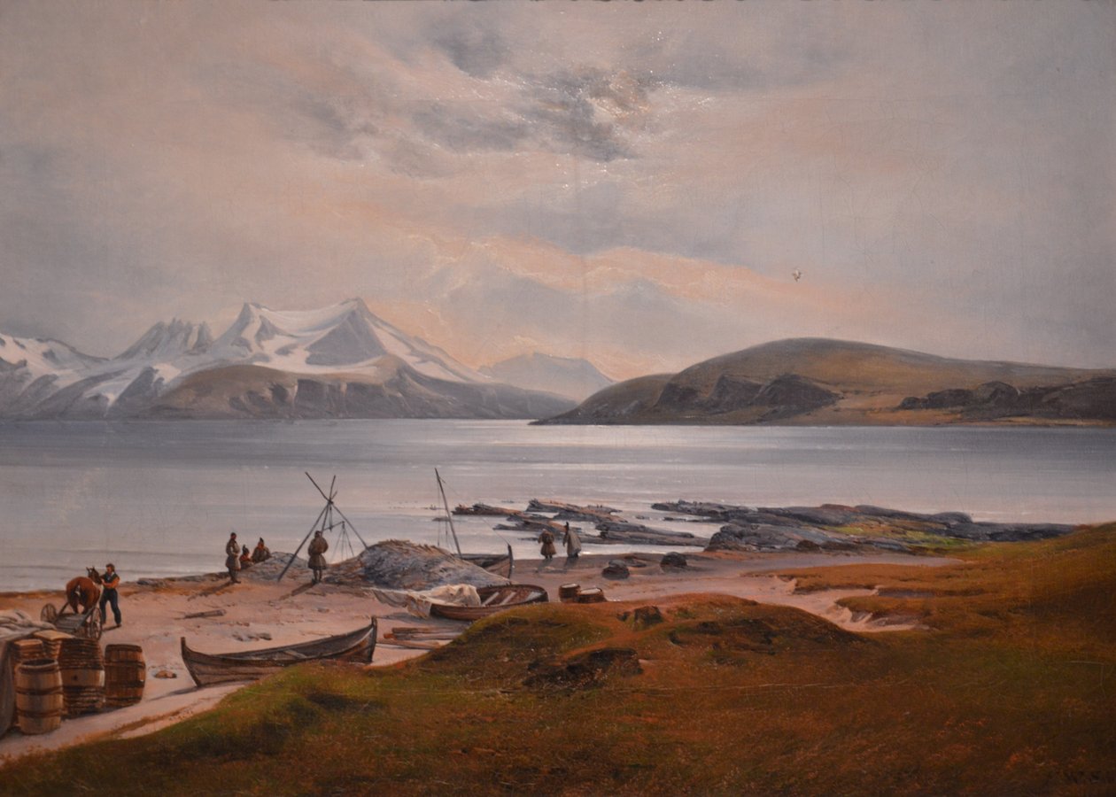 Sami ile kıyı manzarası by Franz Wilhelm Schiertz