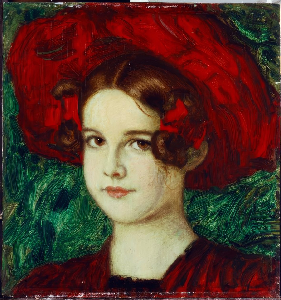 Franz v. Stuck, Mary, kırmızı şapkalı / resimli, 1902 civarında by Franz von Stuck