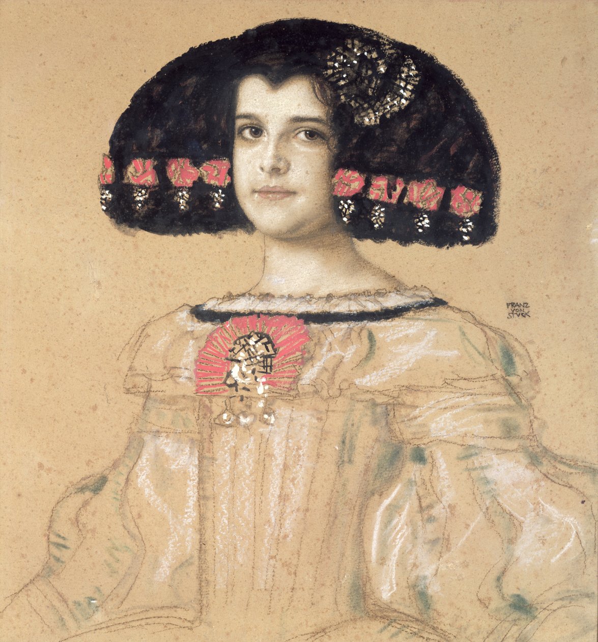 Sanatçının Kızı Meryem Portresi, c.1908 (gemide kurşun kalem, yıkama ve pastel) by Franz von Stuck
