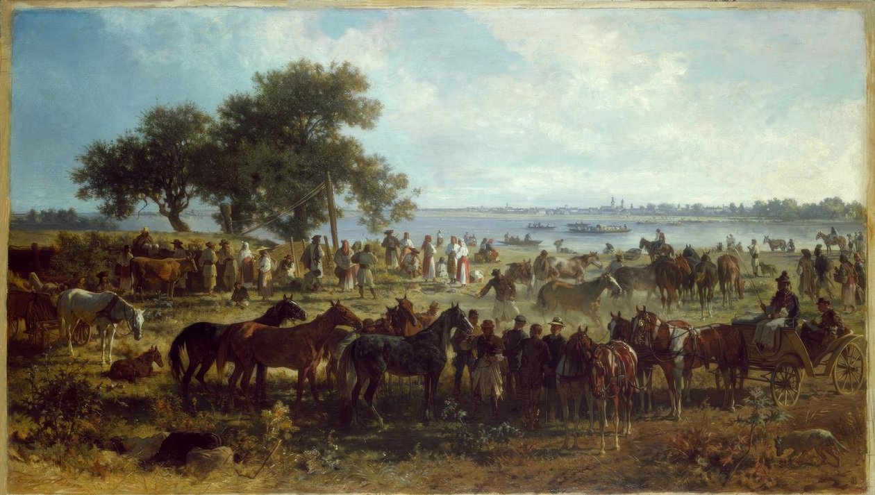 F. Adam, Tisza kıyısında feribot by Franz Adam